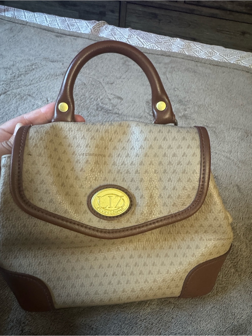 Liz Claiborne Beige & Brown Top-Handle Satchel vintage